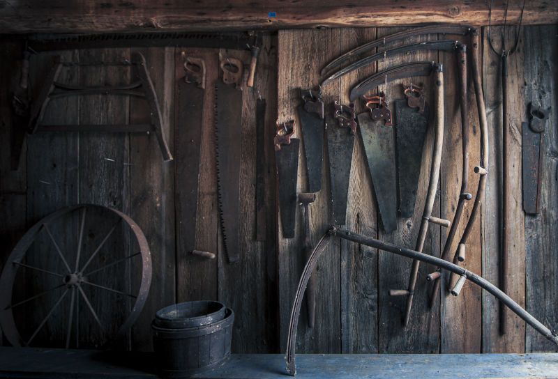 Tools in barn at Dwight-Derby House