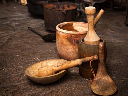 Wooden bowls and utensils in Dwight Derby House collection