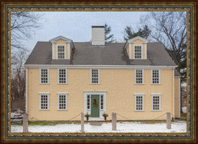 Vintage needlepoint of Dwight Derby House in narrow frame